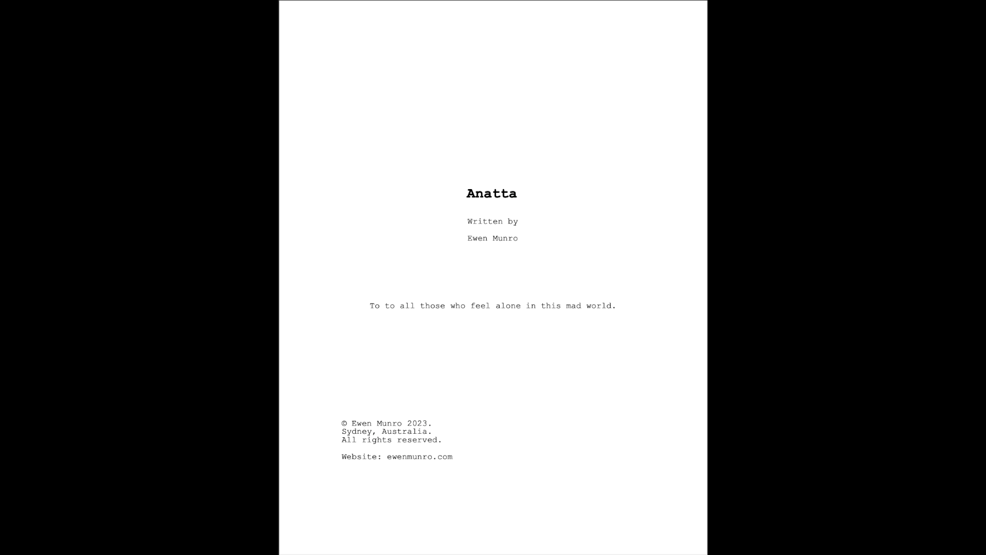 Cover page of the 'Anattā' screenplay